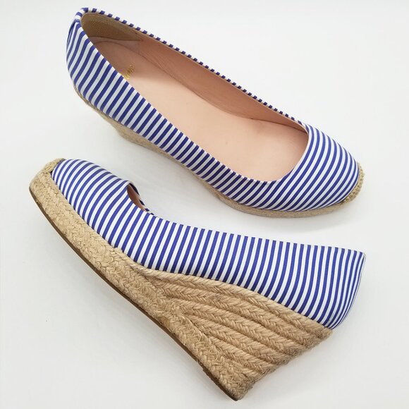 J.Crew Seville Espadrille Wedges in Blue Stripe 7 Jute Platform Coastal Nautical - Picture 16 of 16